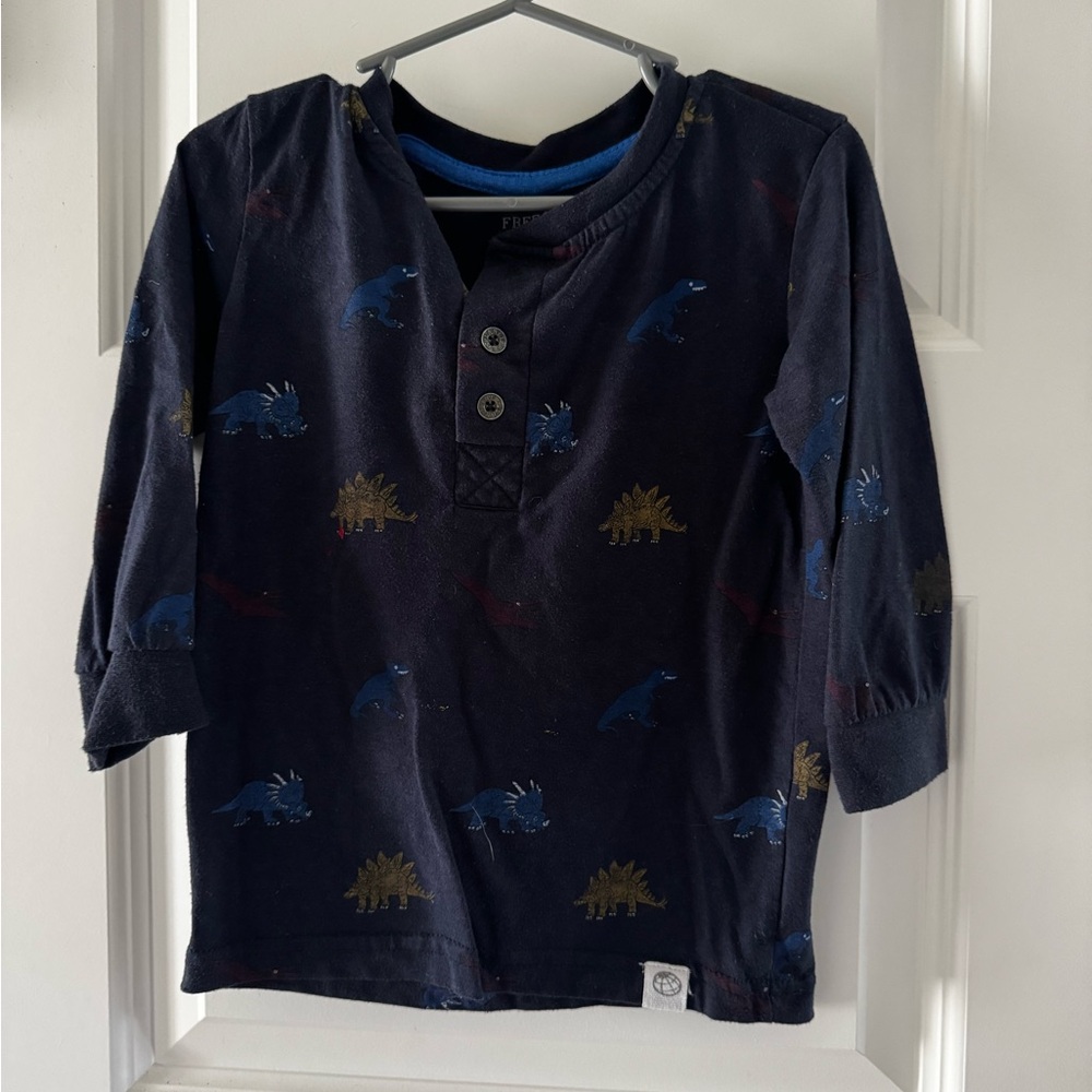 Dinosaur Print Kids Shirt - Navy Blue